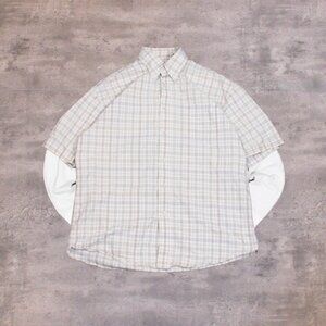 Vintage VTG 1990's 90's Okford‎ Cotton Yellow Plaid Checkered Button Up Shirt